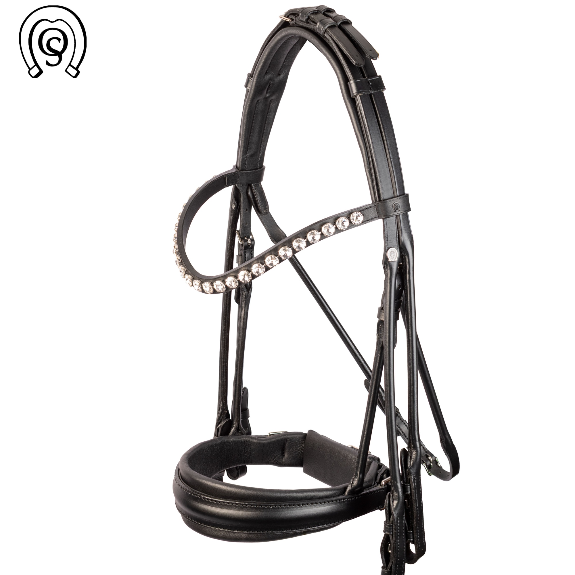 Rundgenähte Kandare Genua - Schwarz/Crystal