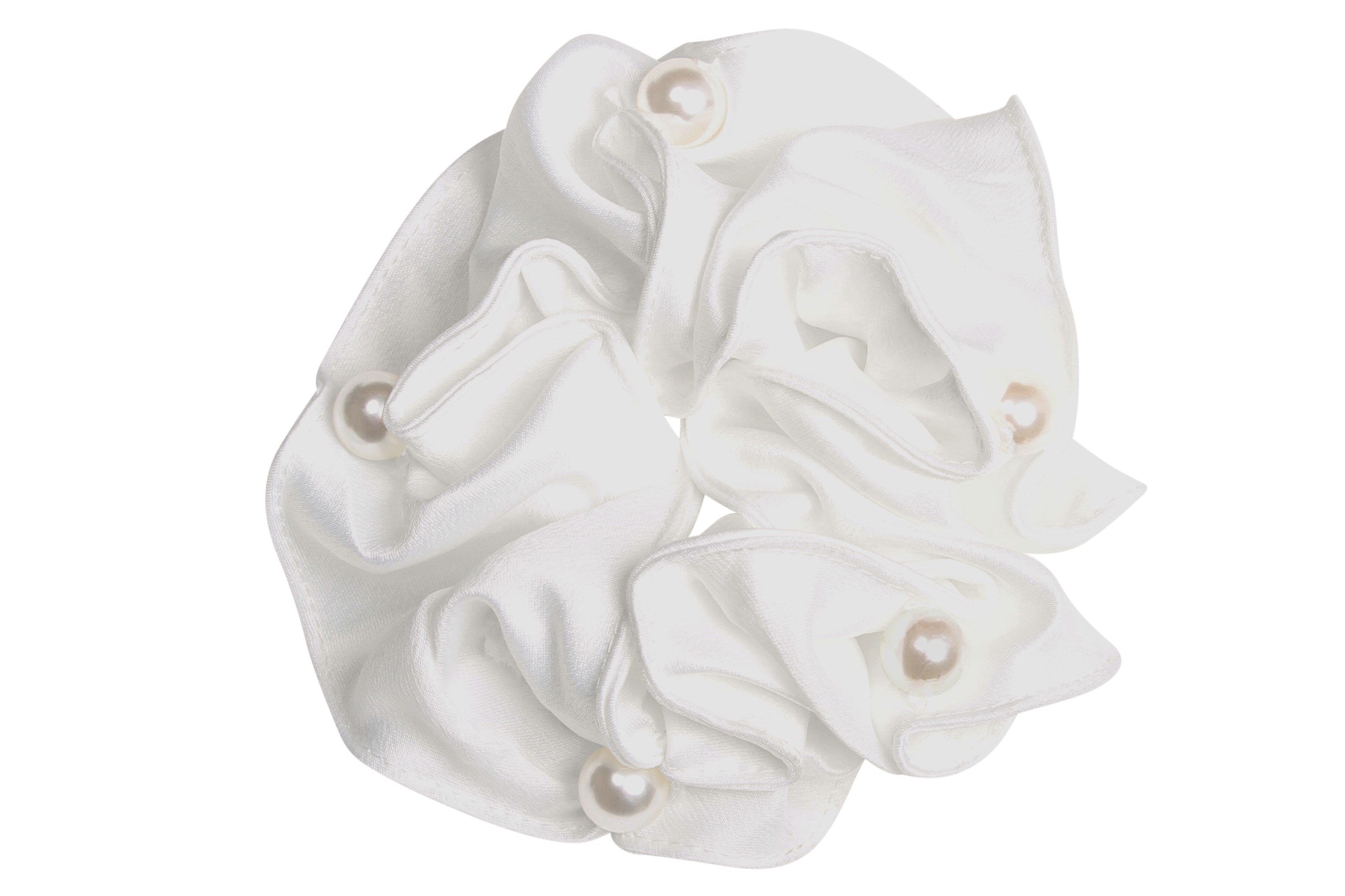 Satin Pearl Scrunchie vit