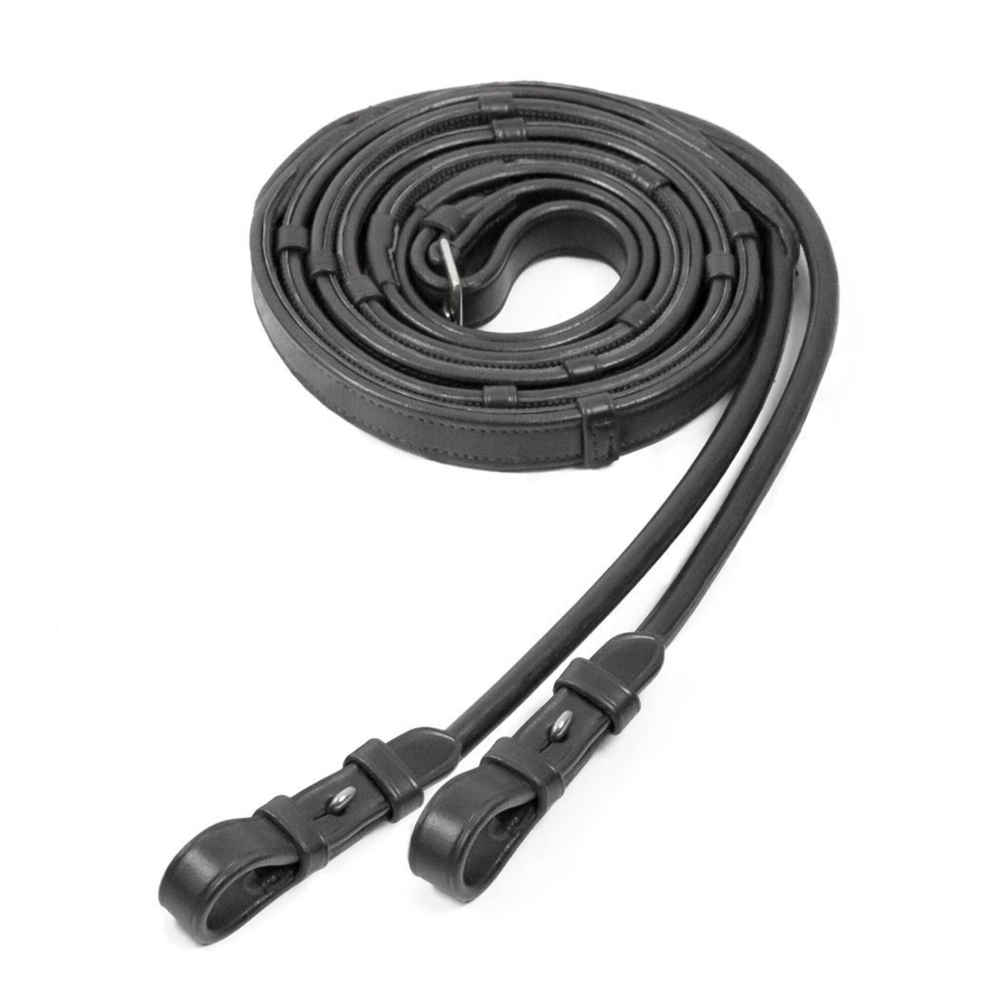 Leder-/Gummizügel rundgenäht - Schwarz/Silber