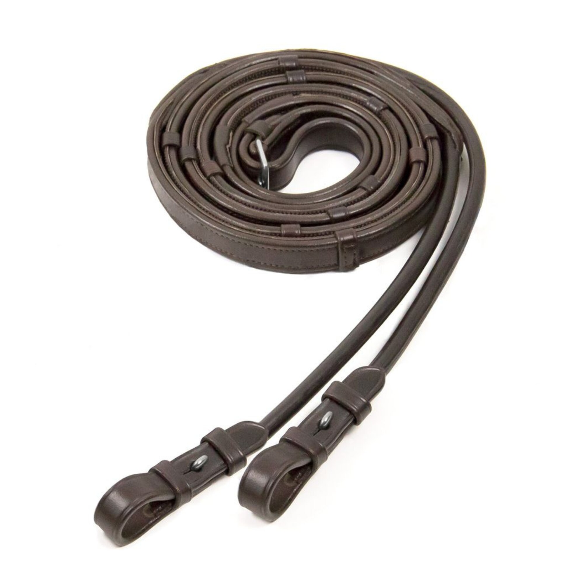 Leder-/Gummizügel rundgenäht - Espresso/Silver