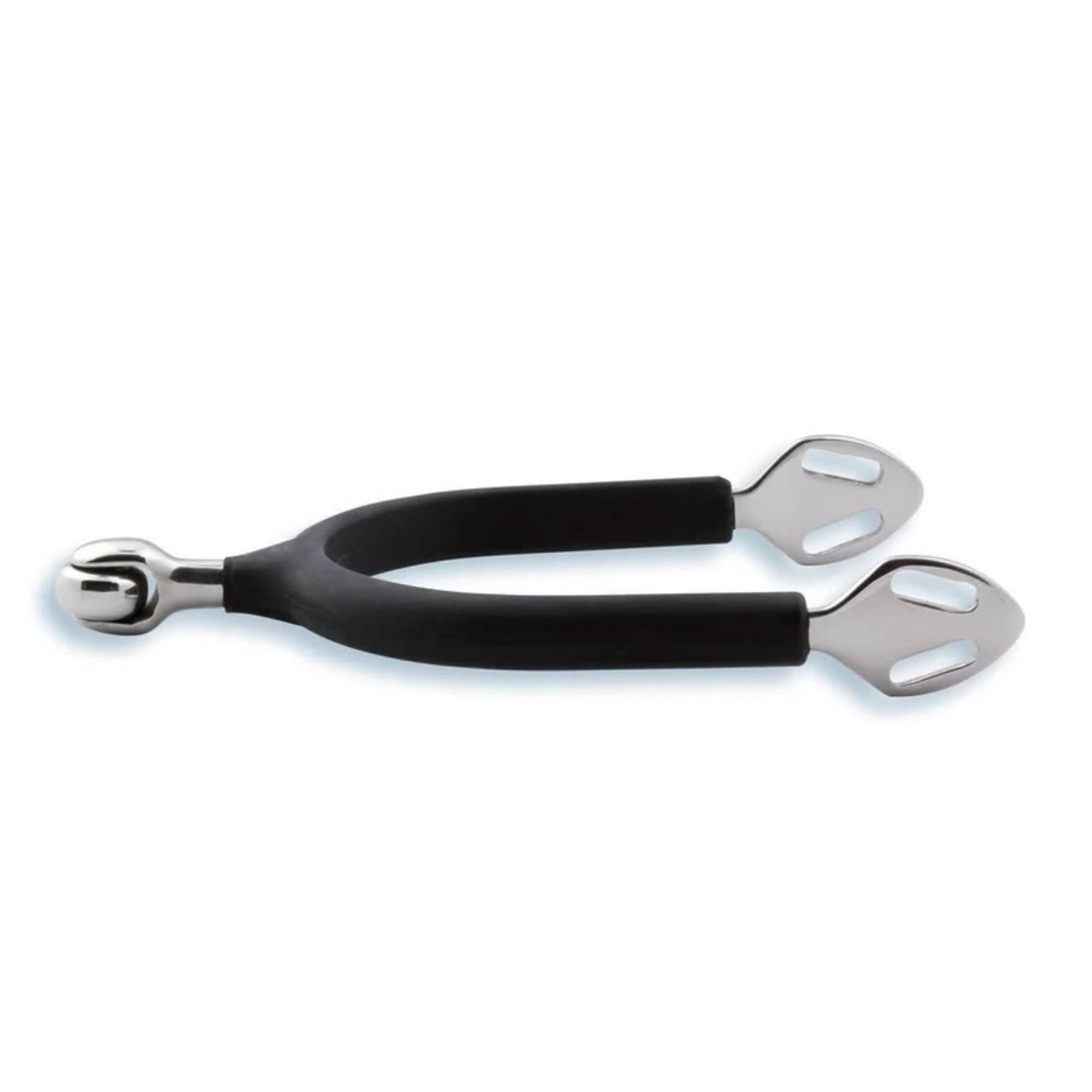 35 mm sporre i rostfritt stål med svart gummiskydd